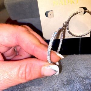 BNWT Nadri Pave Inside Out Hoop Earrings in Silver